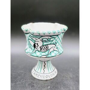 Vintage C.A.E.M Orvieto Italian Pottery Antelope Goblet Cup 4.5" Green